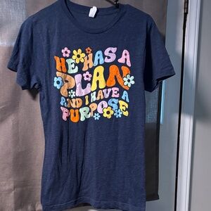 Graphic Tee with Colorful Text and Flowers
